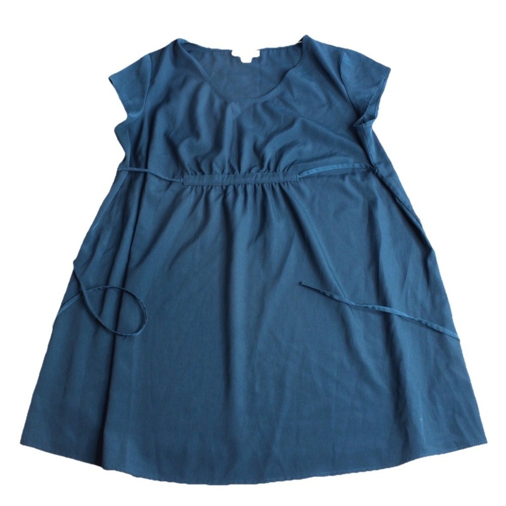 Liz Lange Women's Maternity Tunic Top Size XXL Short Cap‎ Sleeve Tie Teal Blue